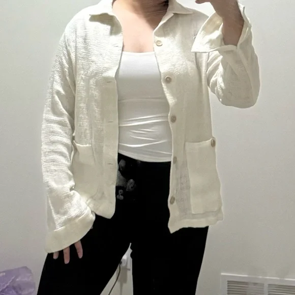 ZARA Textured Cream Button-Up Jacket - Picture 8 of 9